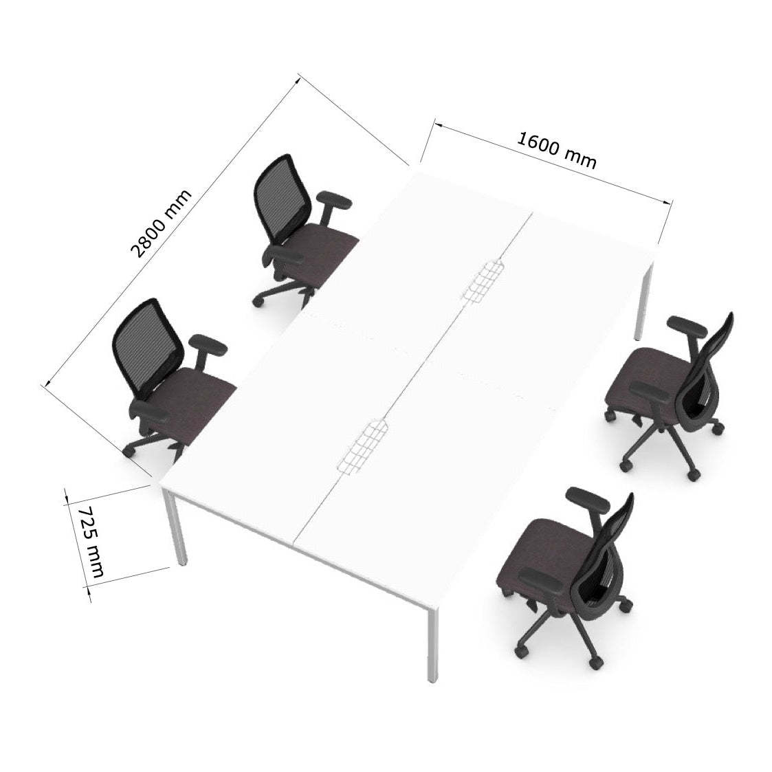 4 Person White Bench Desk Bundle With 4 N-Form Chairs