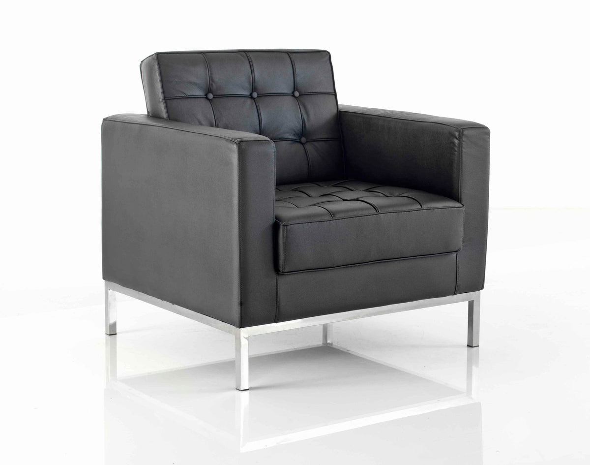 Classico armchair detail in black with chrome detailing