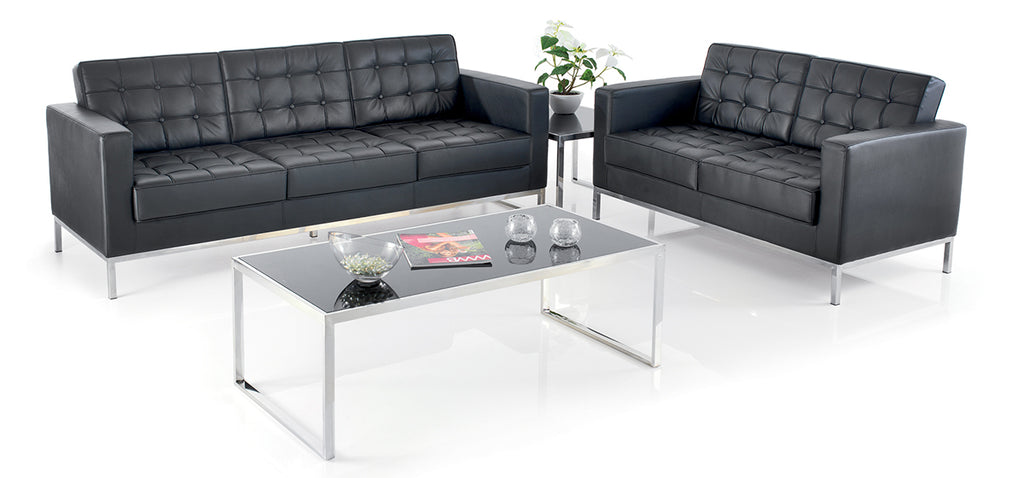 Classico reception seating arrangement in black with chrome detailing