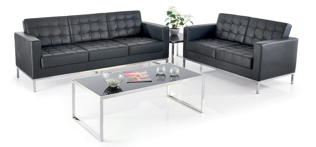 Classico reception seating arrangement in black with chrome detailing
