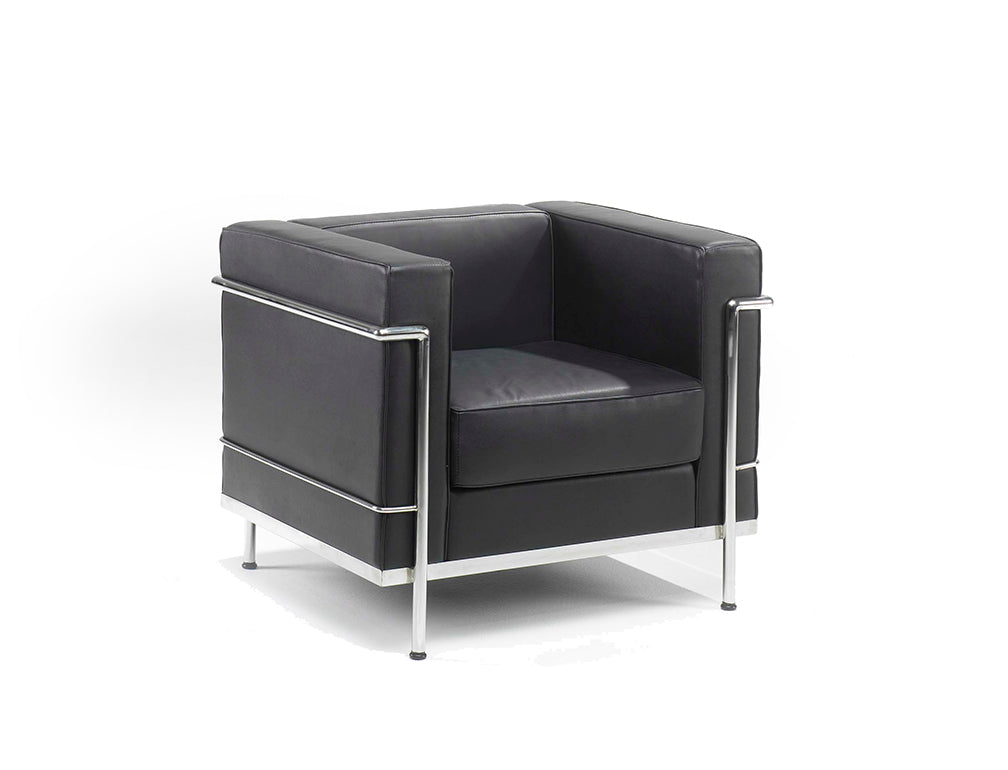 Cube armchair detail in black with chrome detailing
