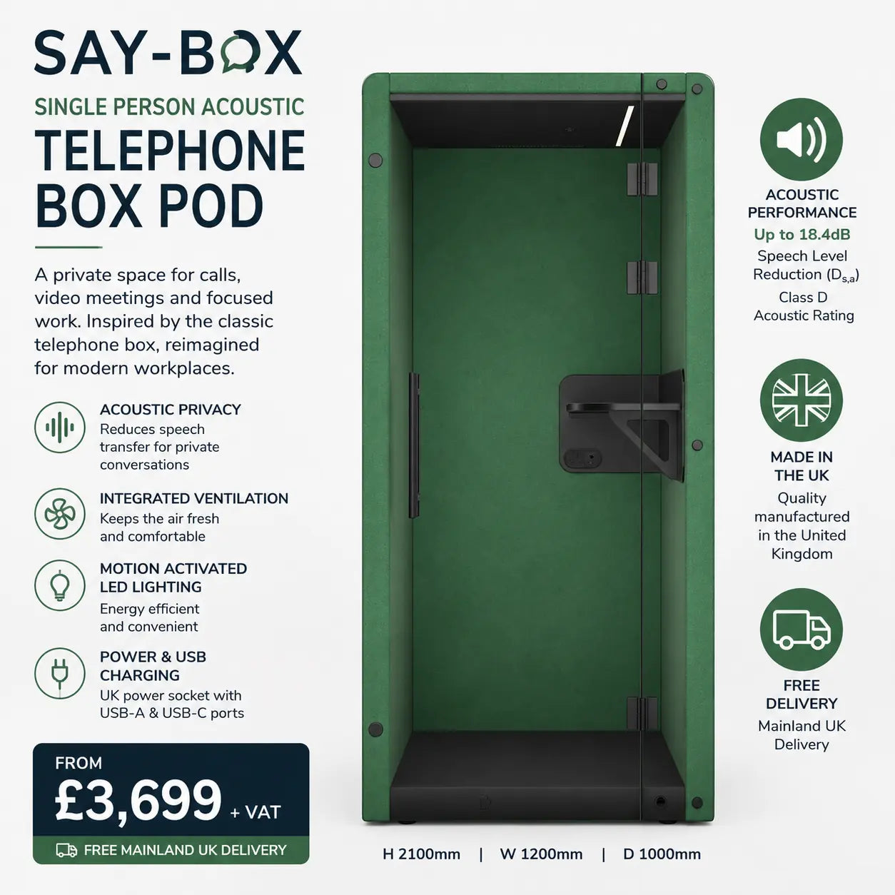 Say-Box Single Person Acoustic Telephone Box Pod