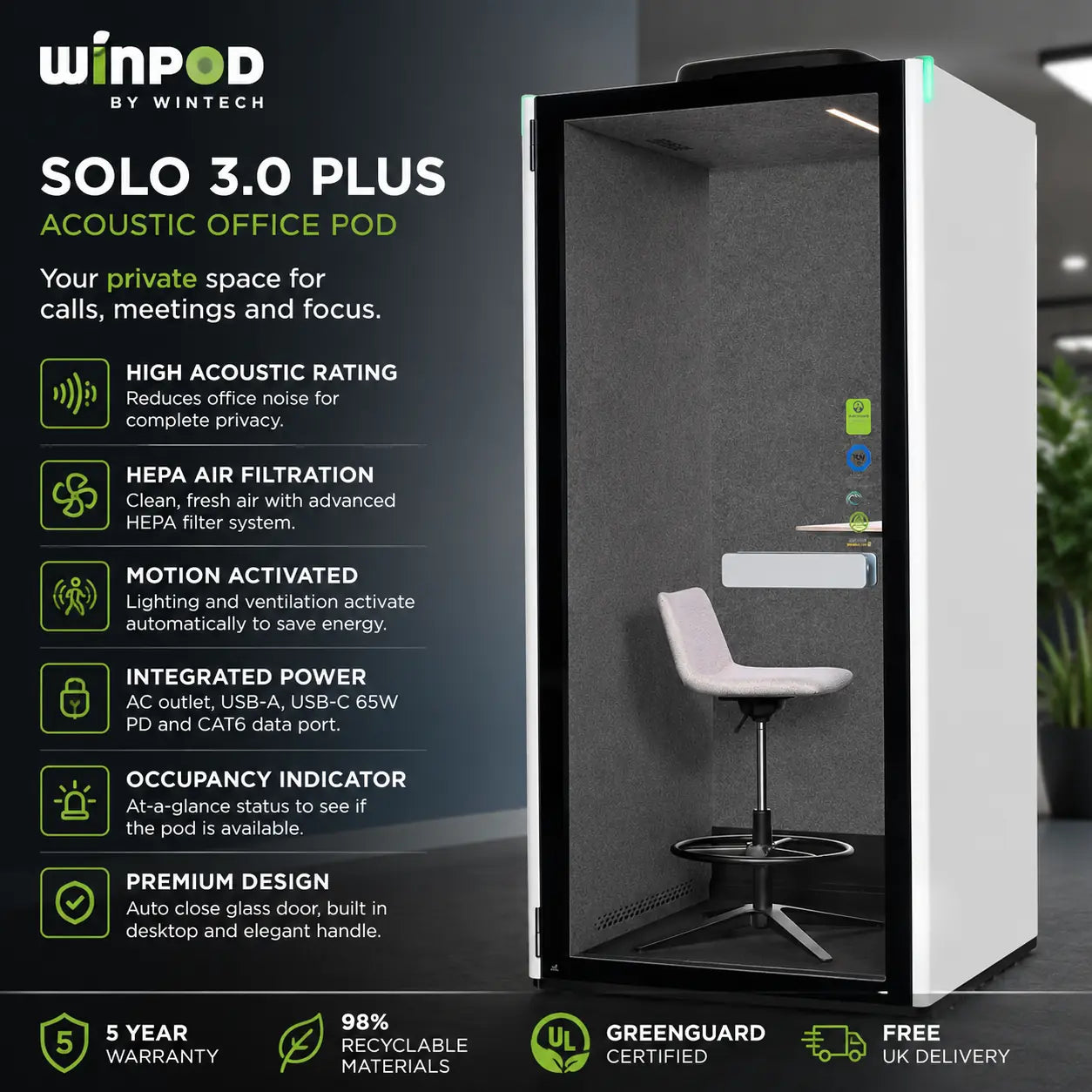 Winpod Solo 3.0 Plus Acoustic Office Phone Booth