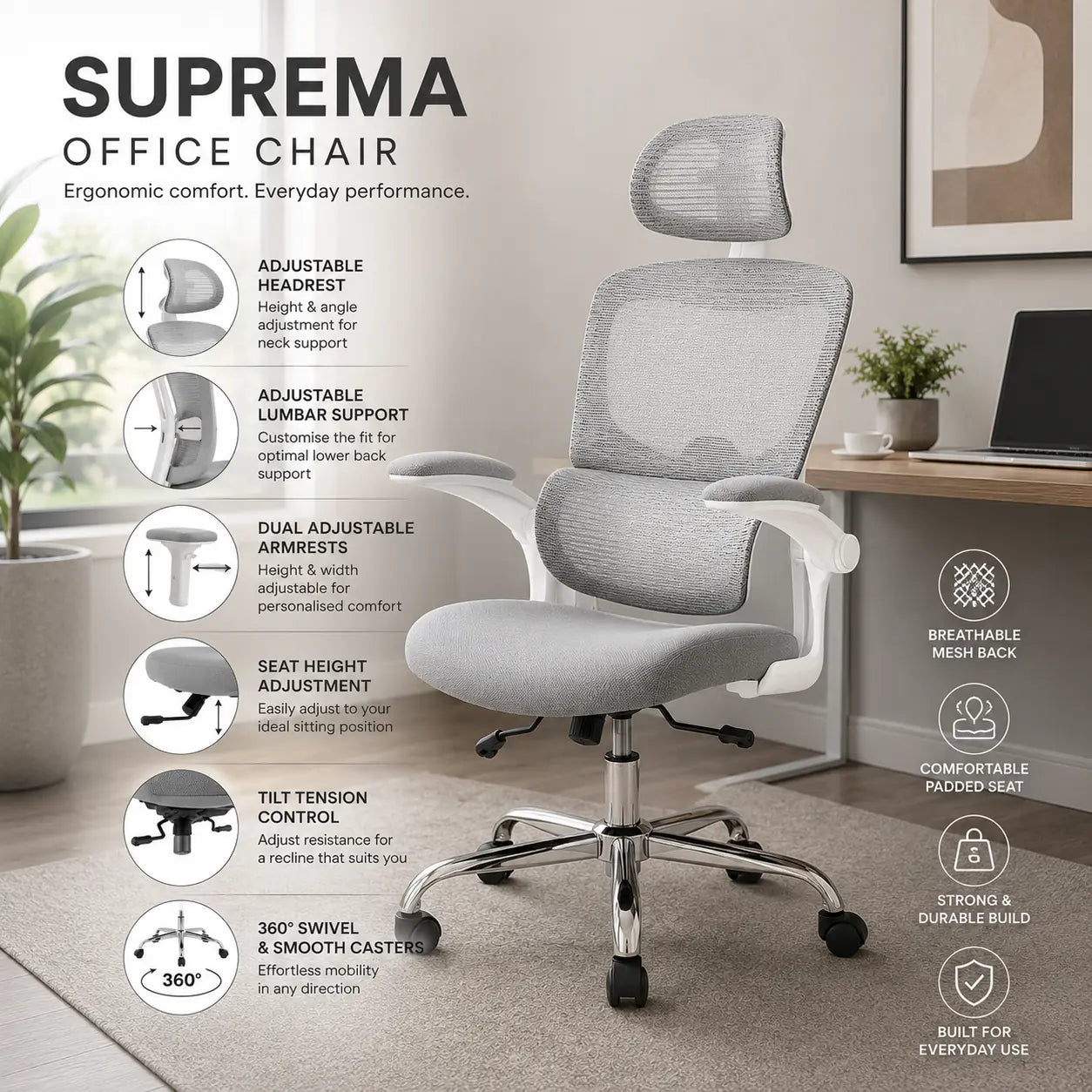 Suprema Mesh Grey & White Office Chair